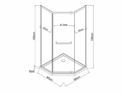 Shower & Design Mampara de ducha pentagonal con plato, mate, 90 x 90 x 195 cm CRISTELIO