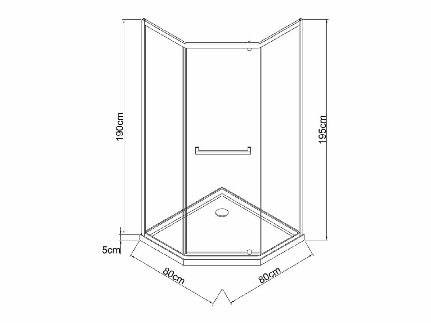 Online Mampara de ducha pentagonal con plato, mate, 80 x 80 x 195 cm CRISTELIO Mampara De Ducha