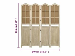 Mampara divisoria de 4 paneles Marrón 140x165 cm Tela