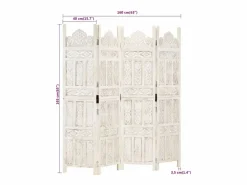 New Mampara divisoria de 4 paneles 160x165 cm Madera de mango Biombo