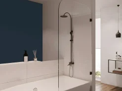 New Shower & Design Mampara para bañera de cristal templado, Medidas 80 x 140 cm TOBIN Negro
