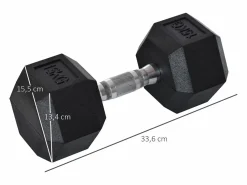 New Mancuerna hexagonal de 15 kg, de metal y goma, color (15,5 x 15,5 x 33,6 cm) Negro