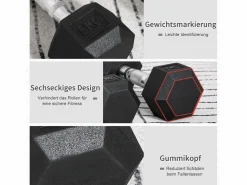 Outlet Mancuernas hexagonales de 2 piezas, de hierro fundido con revestimiento de goma, color (27,2 x 10,5 x 10,5 cm) Negro