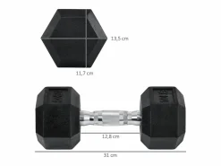 mancuernas hexagonales de 10 kg, de hierro fundido con revestimiento de goma, negras (31 x 13,5 x 13,5 cm)
