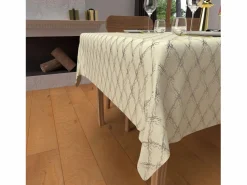 Outlet Mantel rectangular festivo antimanchas en puro algodón 160x250 cm plata CELESTE, por Mantelería|Mantelería