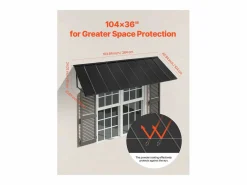 New Marquesina SucceBuy para Puerta de Entrada, 264 x 91 cm, Exterior de Metal, Marco de Acero, para Puertas de Entrada, Porches y Balcones Negro