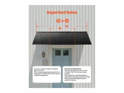 New Marquesina SucceBuy para Puerta de Entrada, 264 x 91 cm, Exterior de Metal, Marco de Acero, para Puertas de Entrada, Porches y Balcones Negro