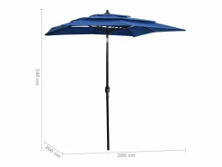 Garden Furniture Mart Sombrilla jardín 3 niveles palo de aluminio azul celeste 2x2 m