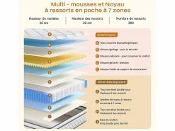 Discount DripeX Matelas 140x200cm - Grosor 26cm - con resortes ensacados - Multicapas Extra Confort 7 Zonas - Hipoaergénico