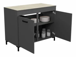 Módulo Cocina Smoke Estilo Industrial Roble 2 Cajones 2 Puertas 118 cm