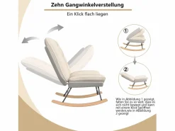 Mecedora - Patas de madera - Respaldo ajustable en 12 posiciones - Tejido técnico - Para salón y dormitorio - Beige