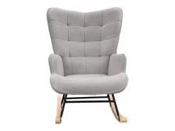 Outlet Mecedora - Sillón orejero tapizado - Patas de metal y madera maciza - Terciopelo Teddy Gris claro
