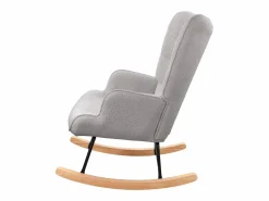 Outlet Mecedora - Sillón orejero tapizado - Patas de metal y madera maciza - Terciopelo Teddy Gris claro