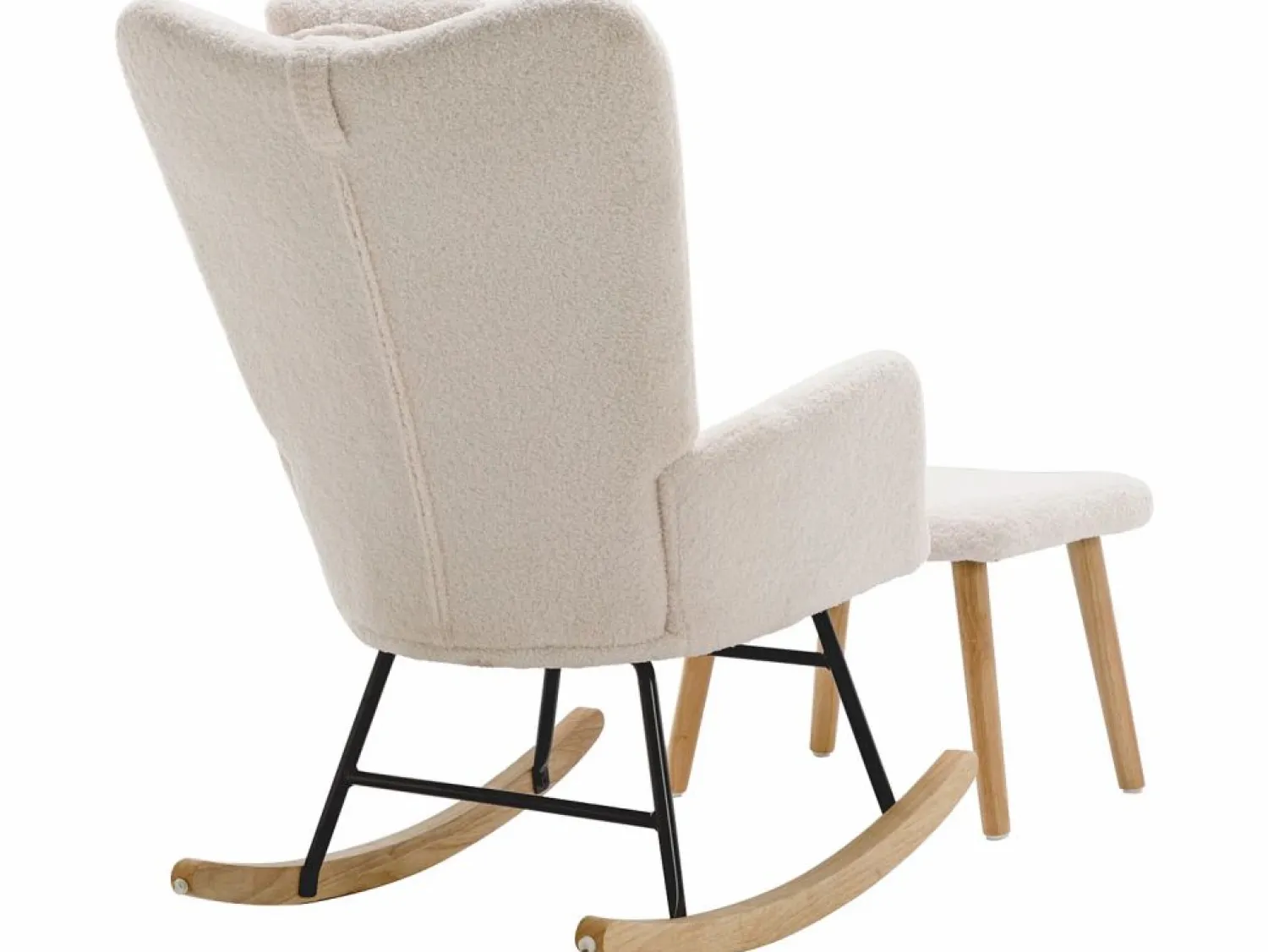 Clearance Mecedora - sillón relax para salón - acolchado con felpa Teddy - con reposacabezas y reposapiés - base de madera - Sillón Balancín