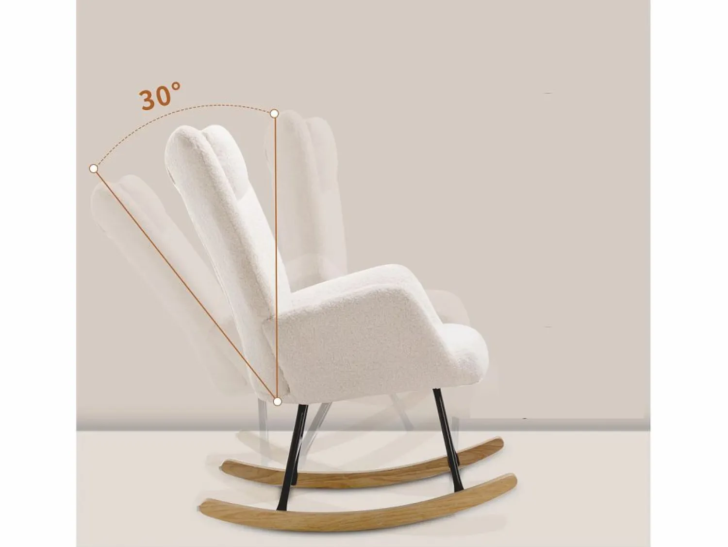 Clearance Mecedora - sillón relax para salón - acolchado con felpa Teddy - con reposacabezas y reposapiés - base de madera - Sillón Balancín