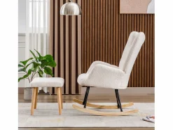 Clearance Mecedora - sillón relax para salón - acolchado con felpa Teddy - con reposacabezas y reposapiés - base de madera - Sillón Balancín
