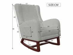 Mecedora, Algodón y lino - con reposabrazos de bolsillo - Patas de madera maciza - con patas telescópicas -