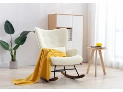 Best Mecedora Bebé Lactancia Mecedora en Tela Bouclette Mecedora Estilo Escandinavo en Madera de Caucho, Beige Marru00f3n