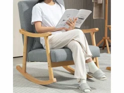 Discount Homcom Mecedora Berta reposabrazos + cojín lumbar gris 84x65x87 cm Gris claro
