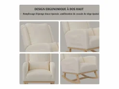 Clearance Mecedora con base y respaldo de madera, Sillón relax para salón, Lino, Beige