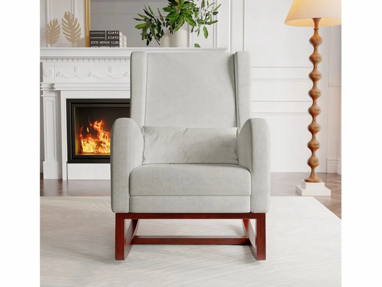 Mecedora con reposapiernas retráctil y respaldo alto de madera maciza - Mecedora para salón y dormitorio, carga hasta 150 kg -