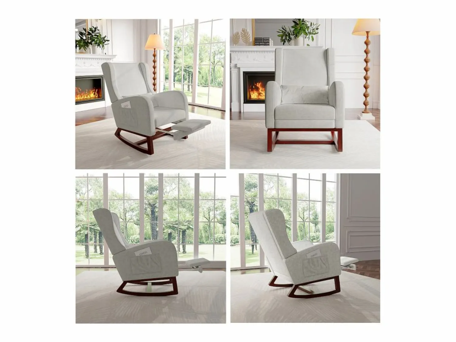 Mecedora con reposapiernas retráctil y respaldo alto de madera maciza - Mecedora para salón y dormitorio, carga hasta 150 kg -