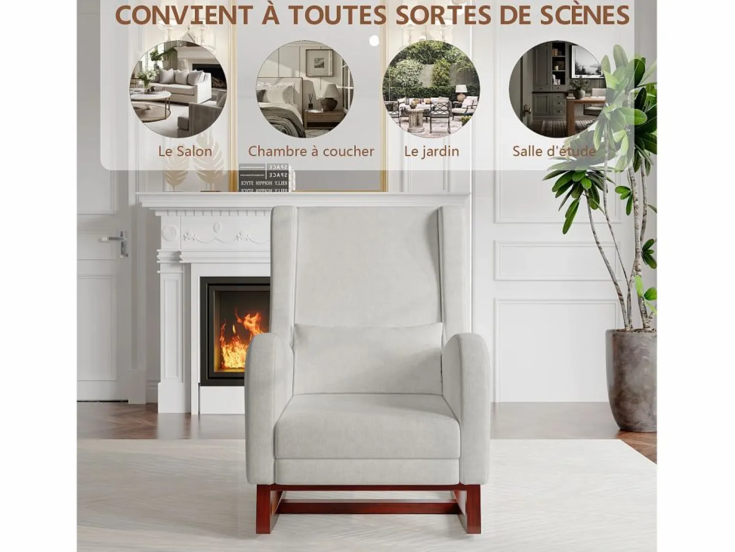 Mecedora con reposapiernas retráctil y respaldo alto de madera maciza - Mecedora para salón y dormitorio, carga hasta 150 kg -