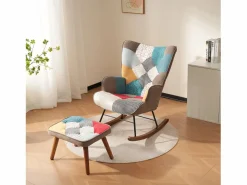 Mecedora con reposapiés - 69,5 x 50 x 88,5 cm - Esponja + fibras de polipropileno - Sillón Balancín