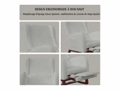 Hot Mecedora con reposapiés, patas de madera maciza antideslizantes, mecedora, Gris