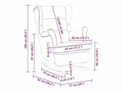 vidaxl Mecedora con respaldo alto de terciopelo y madera maciza