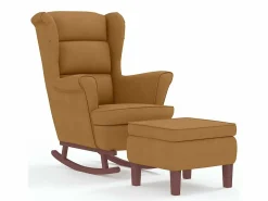 vidaxl Mecedora con respaldo alto de terciopelo marrón y madera maciza