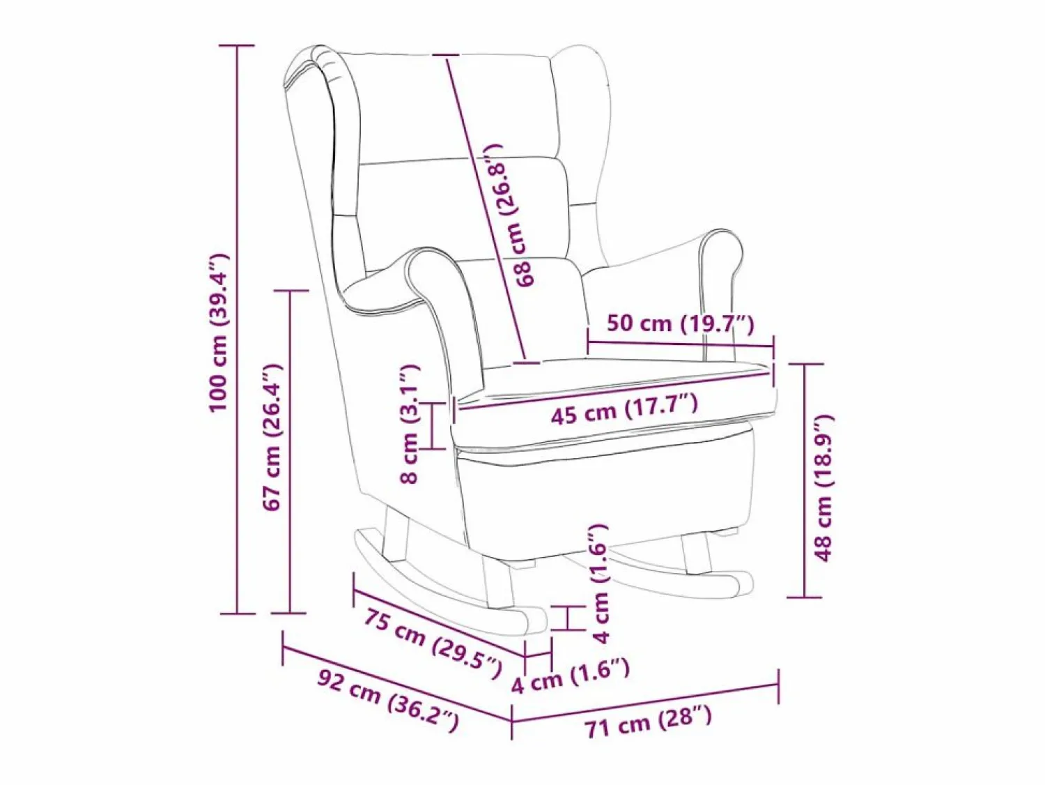 vidaxl Mecedora con respaldo alto de terciopelo y madera maciza
