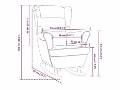 vidaxl Mecedora con respaldo alto de terciopelo y madera maciza