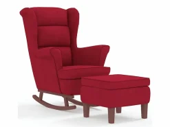 Best vidaxl Mecedora con respaldo alto de terciopelo y madera maciza Rojo