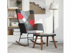 vidaxl Mecedora con taburete tela patchwork