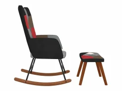vidaxl Mecedora con taburete tela patchwork