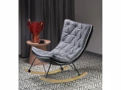 Clearance MSO Mecedora de diseño con estructura de metal negro y madera maciza IMAGINE Gris