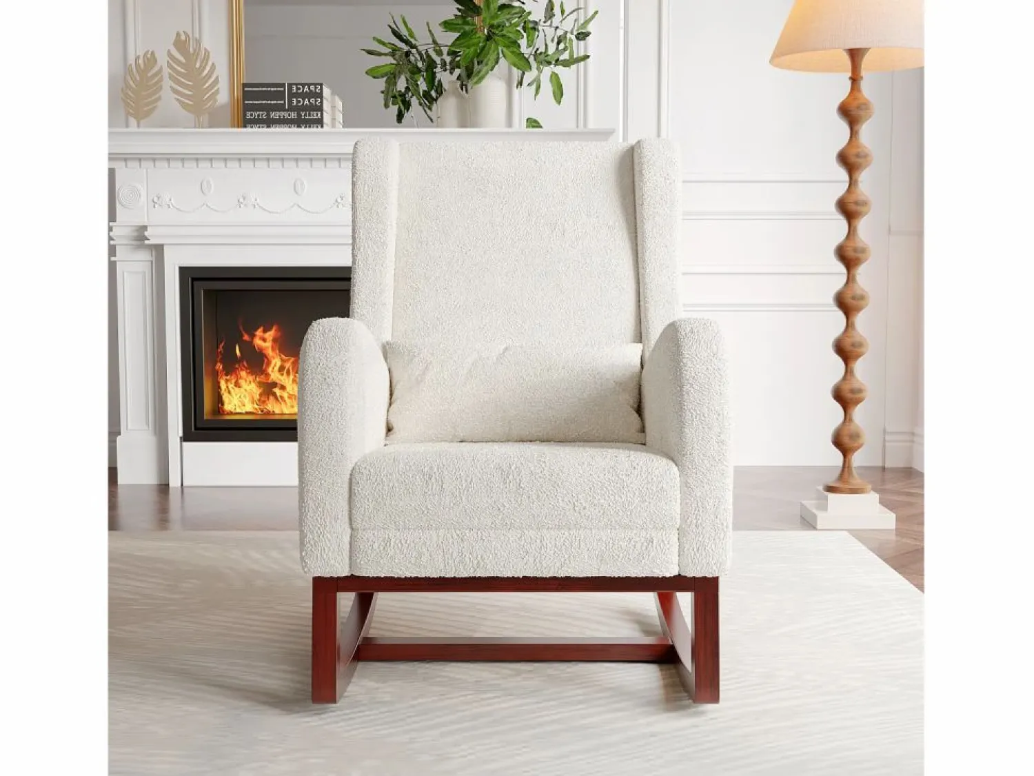 Mecedora de madera maciza con reposapiernas retráctil y respaldo alto - Mecedora para salón y dormitorio - Hasta 150 kg -