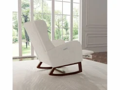 Mecedora de madera maciza con reposapiernas retráctil y respaldo alto - Mecedora para salón y dormitorio - Hasta 150 kg -