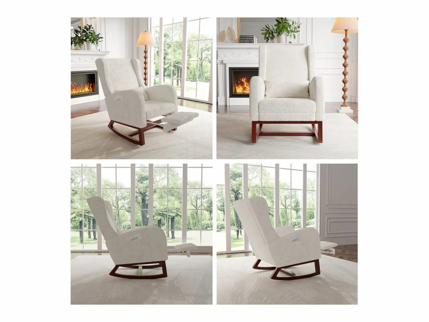 Mecedora de madera maciza con reposapiernas retráctil y respaldo alto - Mecedora para salón y dormitorio - Hasta 150 kg -