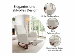 Mecedora de madera maciza con reposapiernas retráctil y respaldo alto - Mecedora para salón y dormitorio - Hasta 150 kg -