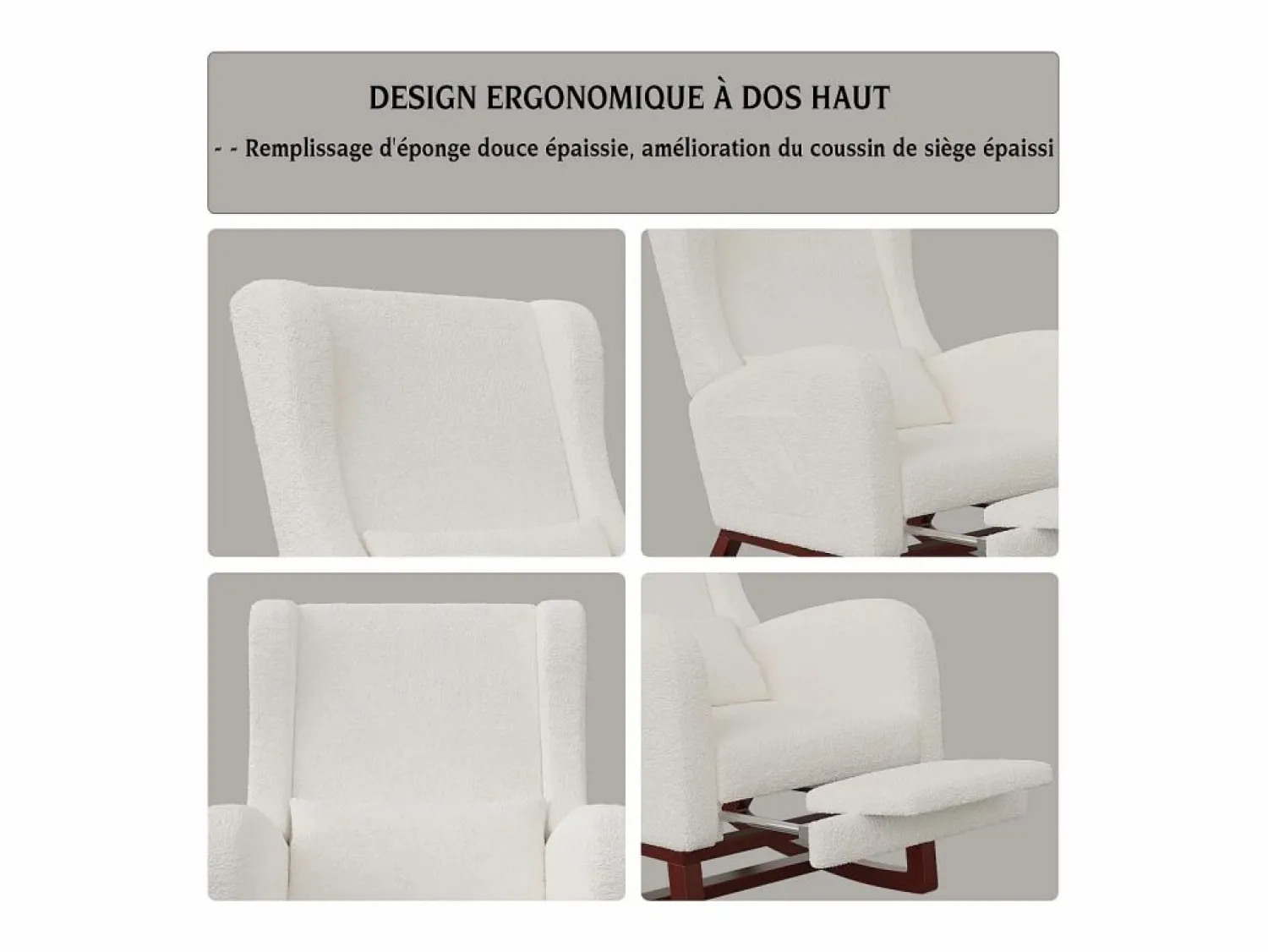 Mecedora de madera maciza con reposapiernas retráctil y respaldo alto - Mecedora para salón y dormitorio - Hasta 150 kg -
