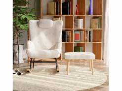 Discount Mecedora de peluche suave con reposacabezas y reposapiés Sillón Balancín