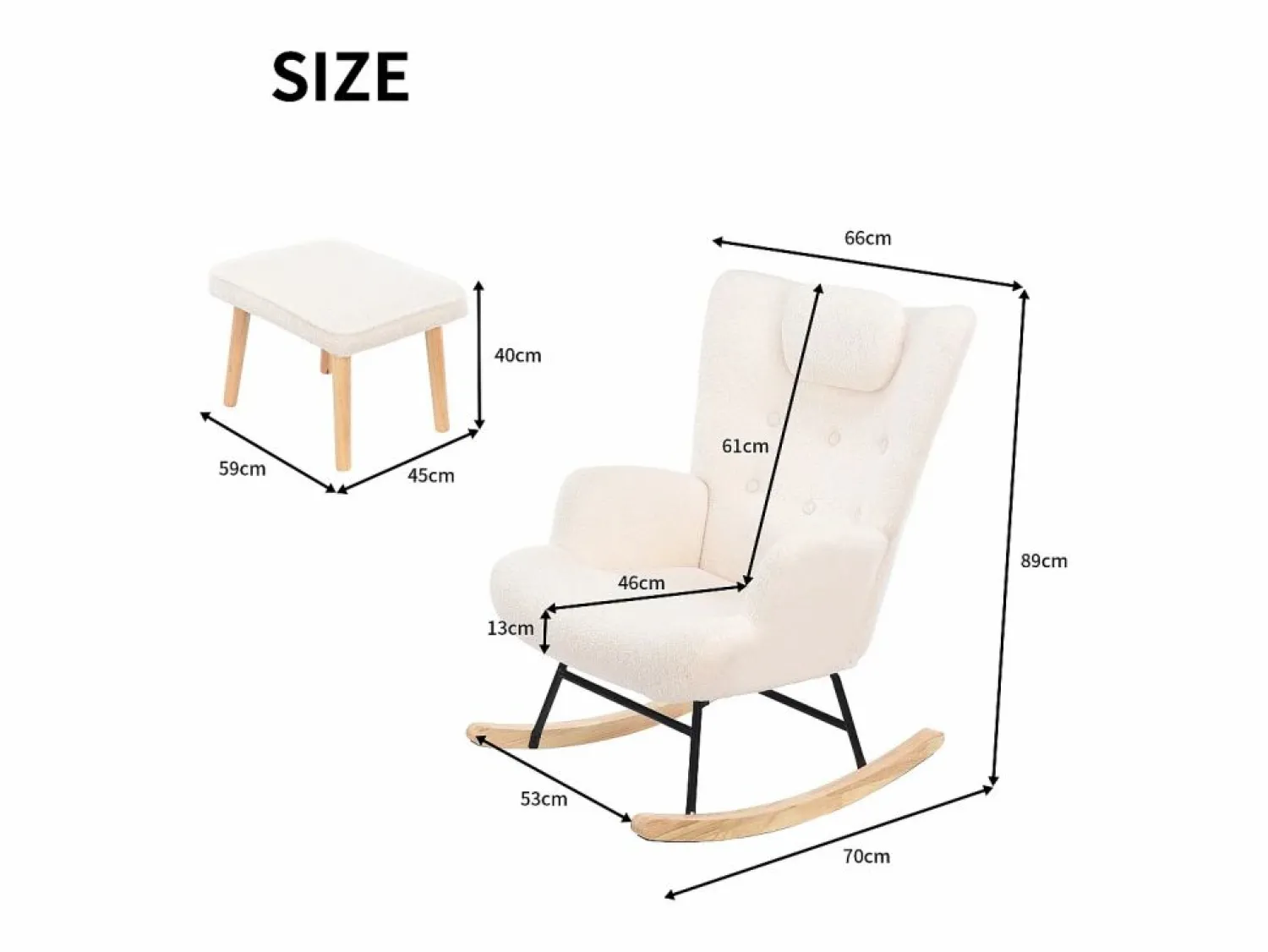 Discount Mecedora de peluche suave con reposacabezas y reposapiés Sillón Balancín