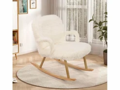 Mecedora de peluche Teddy - Mecedora con reposapiés, patas de madera maciza - cómoda 65x96,5x85cm -