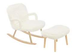 Mecedora de peluche Teddy - Mecedora con reposapiés, patas de madera maciza - cómoda 65x96,5x85cm -