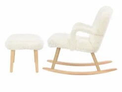 Mecedora de peluche Teddy - Mecedora con reposapiés, patas de madera maciza - cómoda 65x96,5x85cm -
