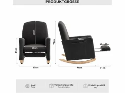 OKWISH Mecedora de salón, felpa oscuro, Mecedora con reposapiés retráctil y estructura de madera