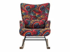 Mecedora de terciopelo con estructura de metal y base de madera, ergonómica, cómoda y moderna. Marru00f3n