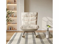 New Mecedora ergonómica con cojín beige y estructura gris, diseño moderno en tela/piel sintética. Blanco